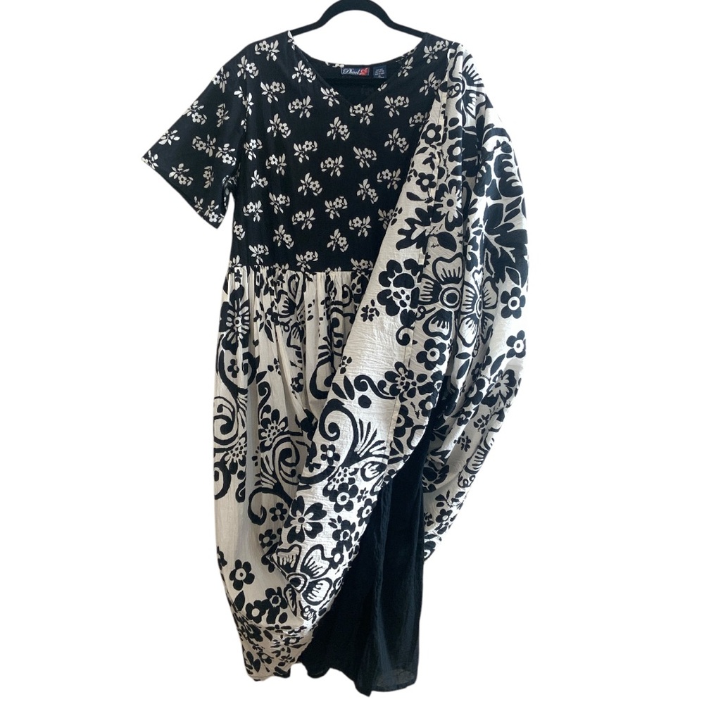 Vintage 90’s Phool Black White Wallpaper Print Cotton Dress Women’s Size XLarge - Picture 12 of 16